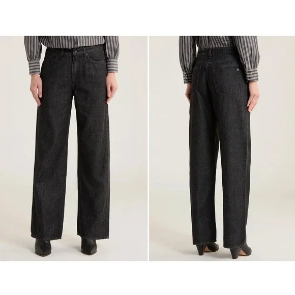 Rag & Bone Lori Mid-Rise Wide Leg Jeans Senoia Black Grey Women's Size 27 NEW - Picture 1 of 16